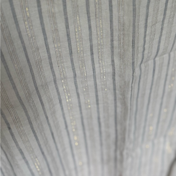 Cynthia Rowley Striped White Top with Side Button Detail & Gold Accent threading - Picture 3 of 8